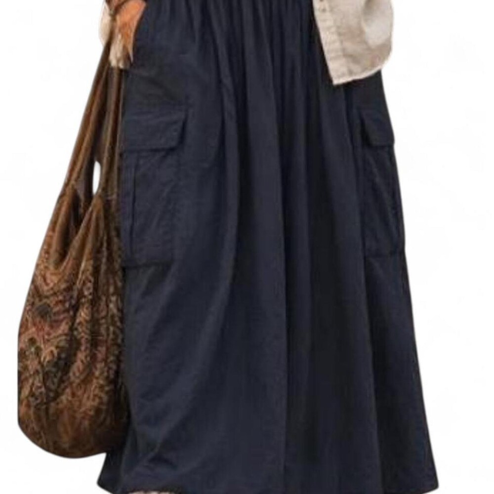 90s layered fall / whimsygoth / Japanese-inspired utility DAZY navy flowy maxi s